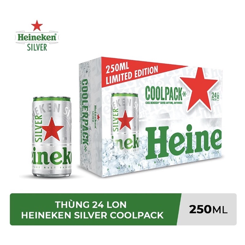 Bia HEINEKEN Silver Coolpack thùng 24 lon 250ml