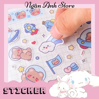 Set 4 tấm sticker hình bé gấu, thỏ dễ thương