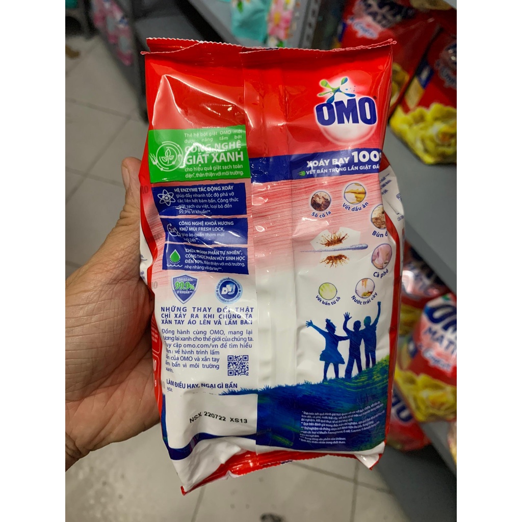 Combo 5 Túi Bột giặt Omo Đỏ Hệ Bọt Thông Minh Gói 380 g x5