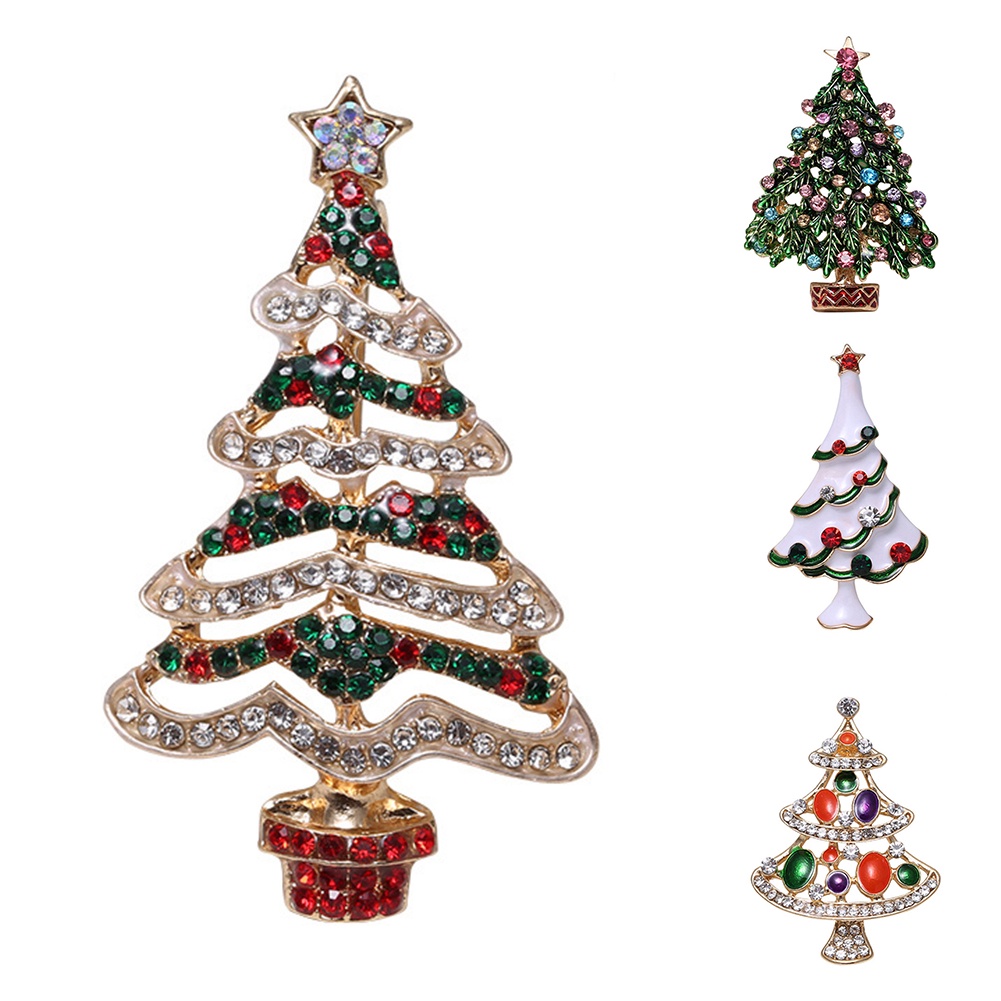 Trâm Cài Áo Hình Cây Thông Giáng Sinh Có Đính Đá Cho Nữ
