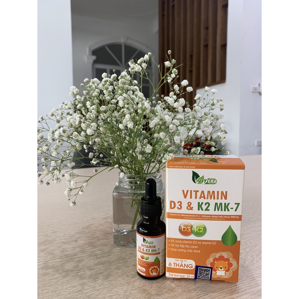Vitamin D3 & K2 MK-7 VITERA 20ml hỗ trợ hấp thu canxi tối đa cho bé từ 6 tháng