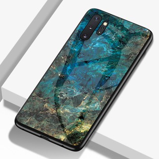 For Samsung Galaxy Note 10 Plus/10+ Glossy Marble Pattern Hard Tempered Glass Soft Frame Phone Case
