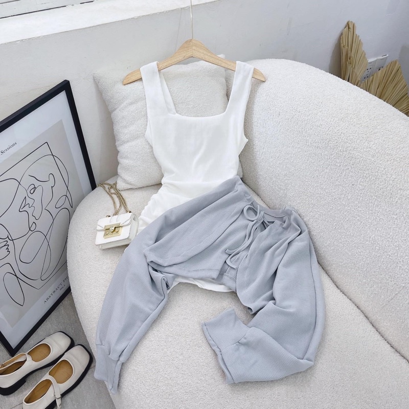 SET ĐẦM 2S TRẮNG BODY KHOÁC CROP XANH