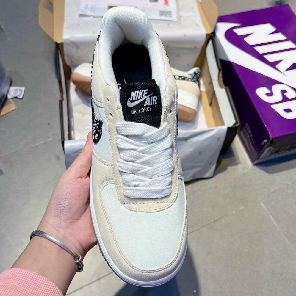 Giày Sneaker Af1 Paisley Bản Chuẩn Mới Nhất, AF1 NÂU KEM VỆT ĐEN HOA BẢN CAO CẤP -Ảnh Thật