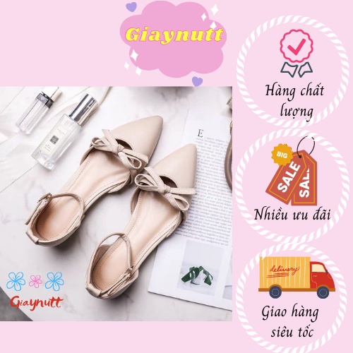 Giày búp bê gót thấp kiểu dáng đơn giản buộc nơ hai màu TT77