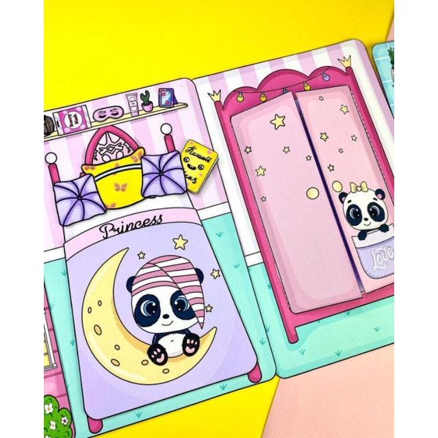 NHÀ CHO BÚP BÊ GIẤY 2 NHÀ GẤU TRÚC