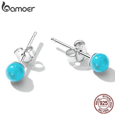 Bamoer 1 Cặp Bông Tai Bạc 925 Đính Hạt Ngọc Lam Đơn Giản Thời Trang