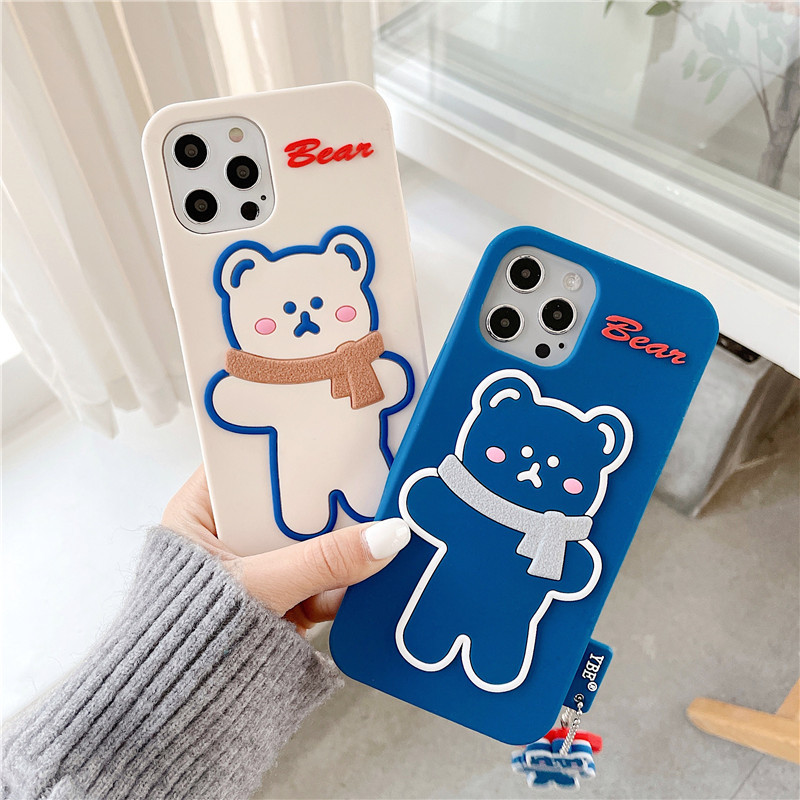 DINUO-Applicable iPhone12 Shy Bear 11ProMax Mobile Shell XR Apple SE Silicone Xs Pendant 7/8Plus