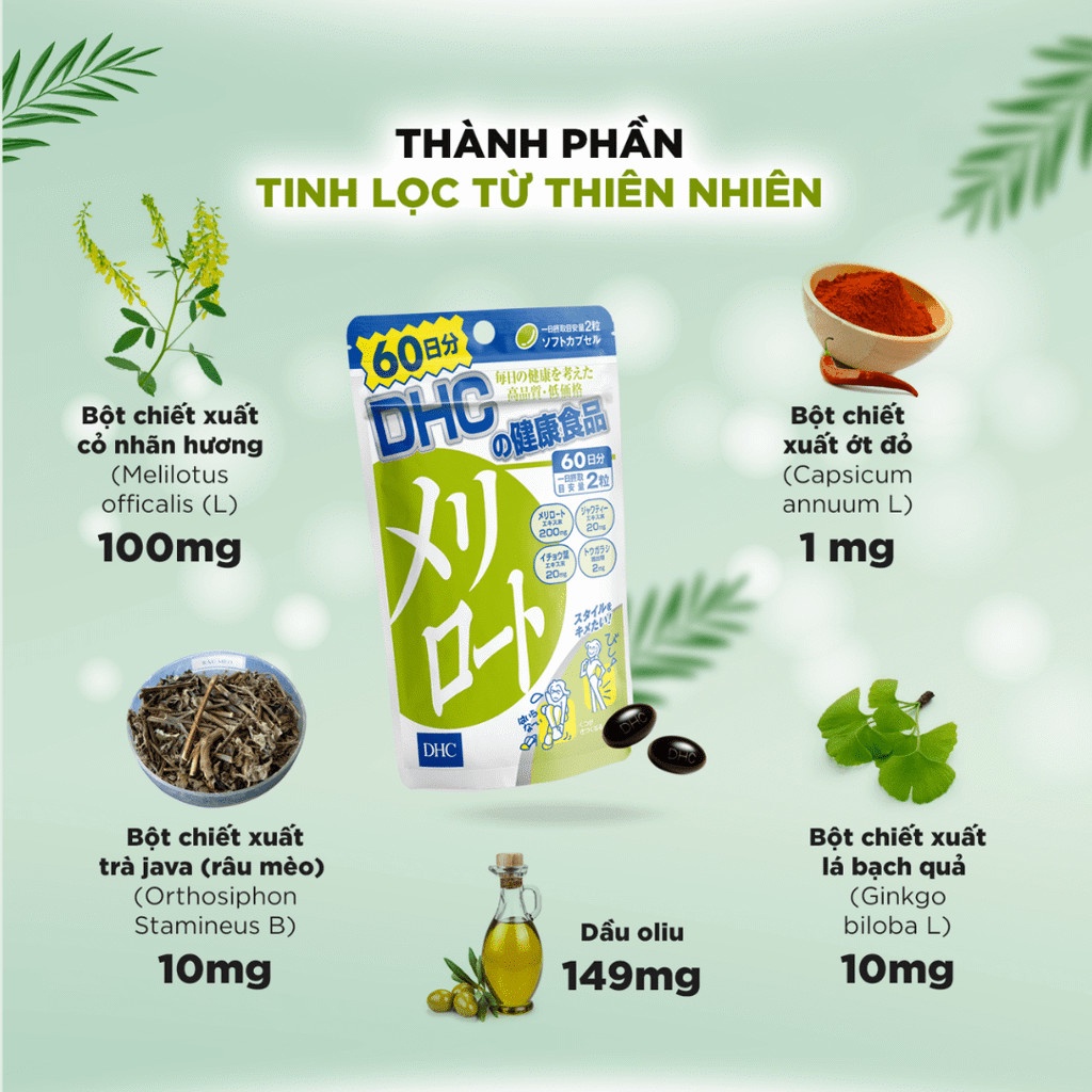 Viên Uống DHC Melilot Hỗ Trợ Thon Chân, Giảm Mỡ Đùi 30 Ngày (60v/gói)