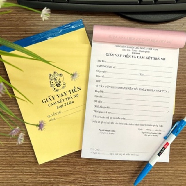 GIẤY VAY TIỀN KHỔ A5, 2 LIÊN 100 tờ/quyển
