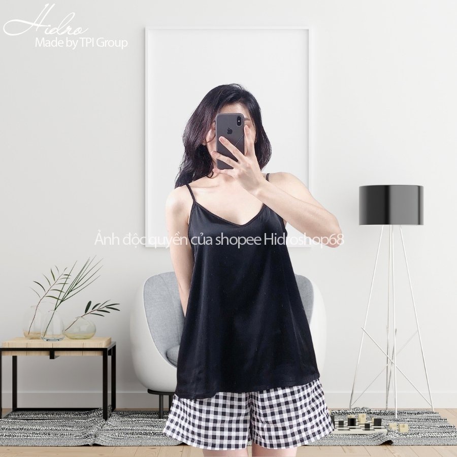 Bộ Hai Dây Lụa Satin Mix Quần Kẻ Caro Chất Đẹp
