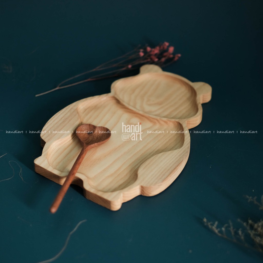 Khay dĩa gỗ hình gấu - Khay gỗ tần bì ( 30x20cm)
