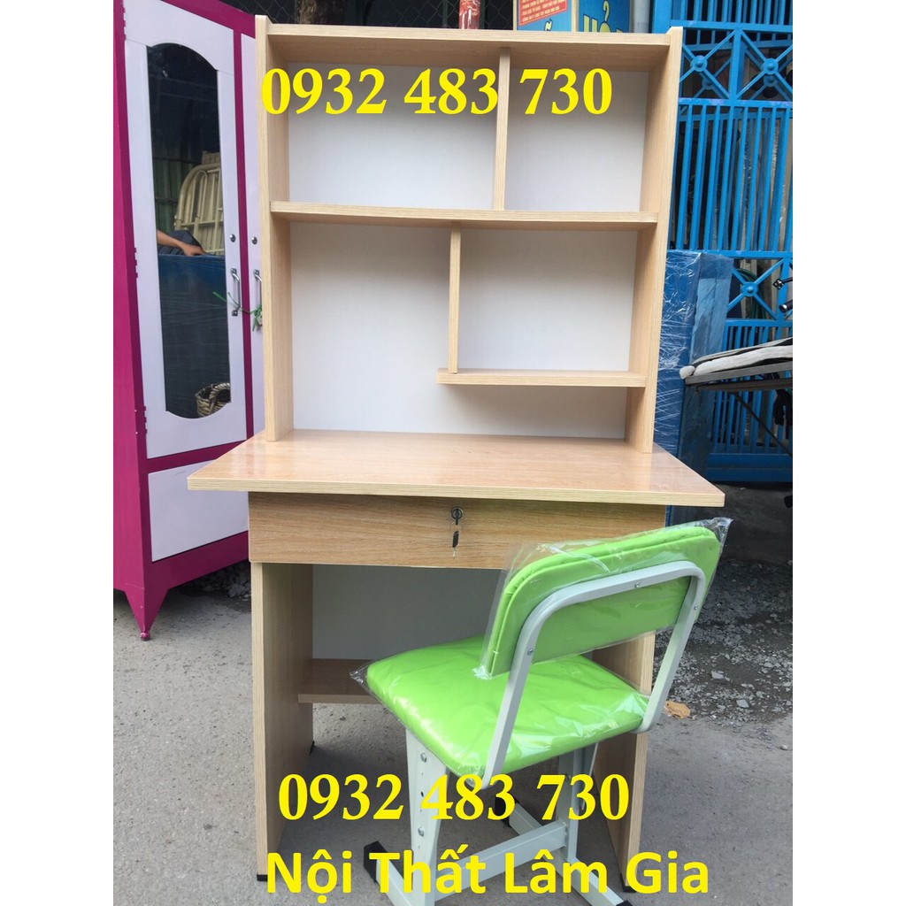 Bàn học sinh kèm giá sách ván ép rộng 80cm màu kem sữa Lâm Gia