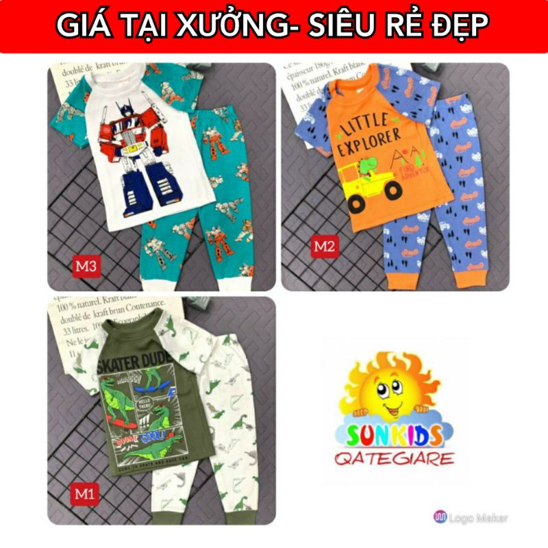 BBND9 ( 20KG-45KG) Bộ  tay ngắn quần dài ráp lăng thun borip  bé trai size đại  20 đến 45kg - Bộ quần áo trẻ em