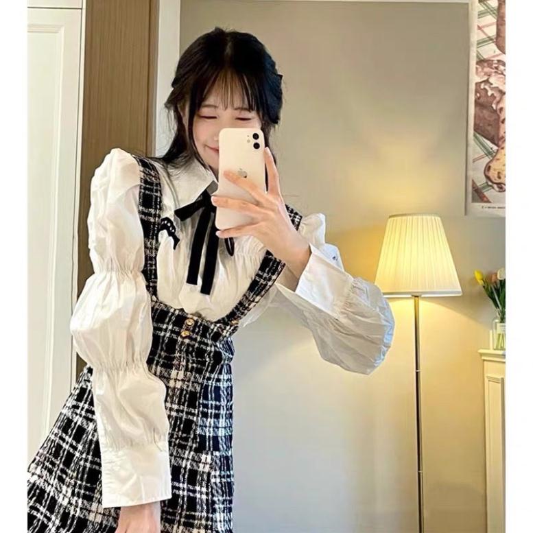 [ẢNH THẬT 100%] SET SƠ MI TAY BỒNG MIX YẾM DẠ TWEET SIÊU XINH