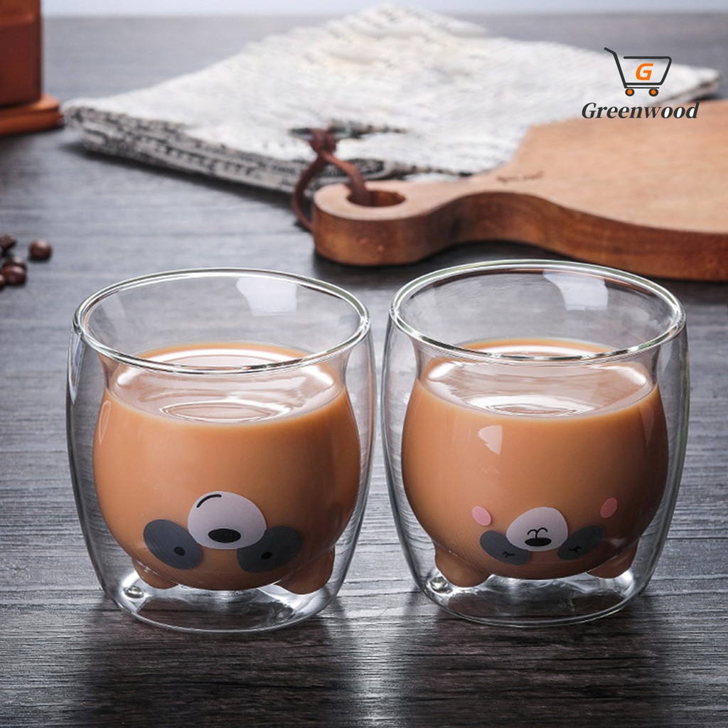 250ml Cartoon Bear Double Wall Insulated Coffee Milk Water Glass Cup Juice Mug