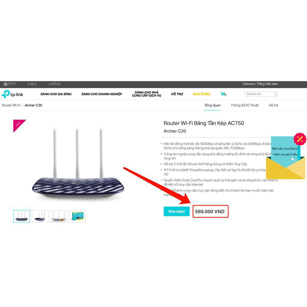 Bộ Phát Wifi TP-Link Archer C20 - Router Băng Tần Kép Không Dây AC750