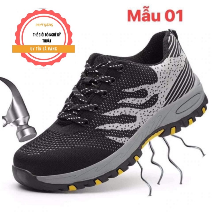 Giày Bảo Hộ Lao Động Nam Siêu Bền Mũi Sắt – Đế Lót Thép Chống Đinh, Chống Dập Ngón, Chống Tĩnh Điện mẫu xám 01