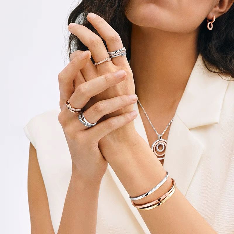 Nhẫn Đính Hôn Mạ Vàng Hồng 18K Pandora Mạ Bạc 925 Đính Kim Cương Sang Trọng