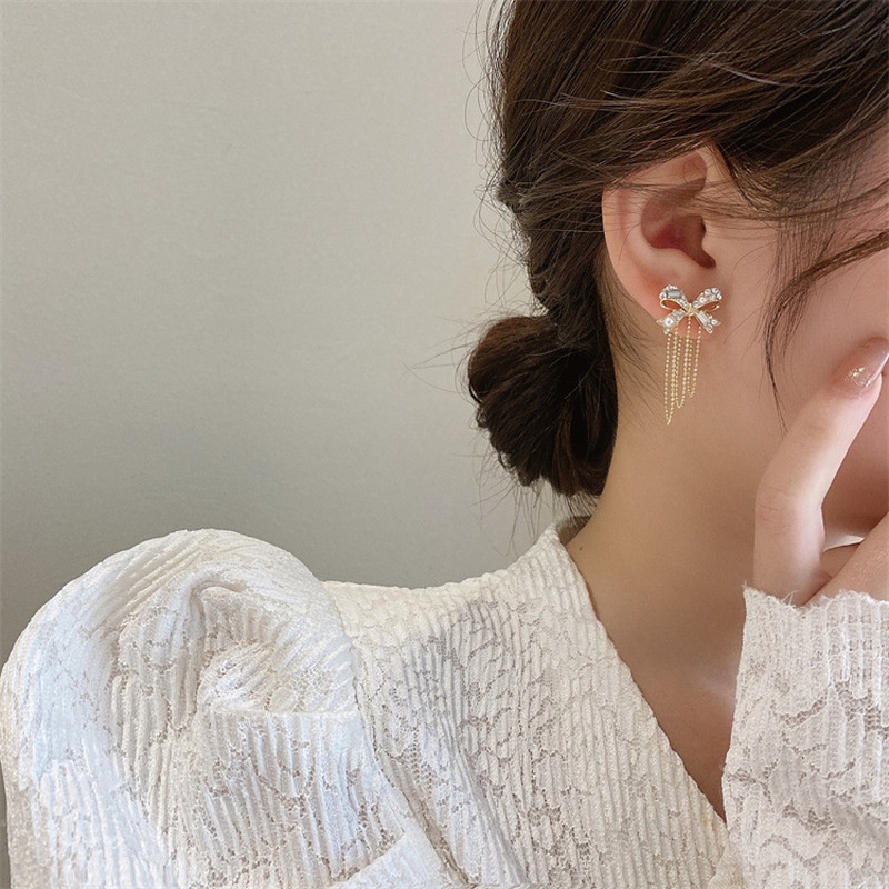 Khuyên Tai Tua Rua Đính Đá/Ngọc Trai/Nơ Thời Trang Cá Tính