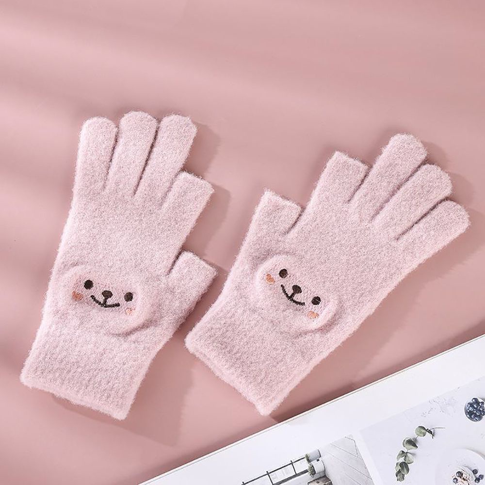 Găng tay len cashmere hở ngón giữ ấm họa tiết hoạt hình dễ thương thời trang mùa đông