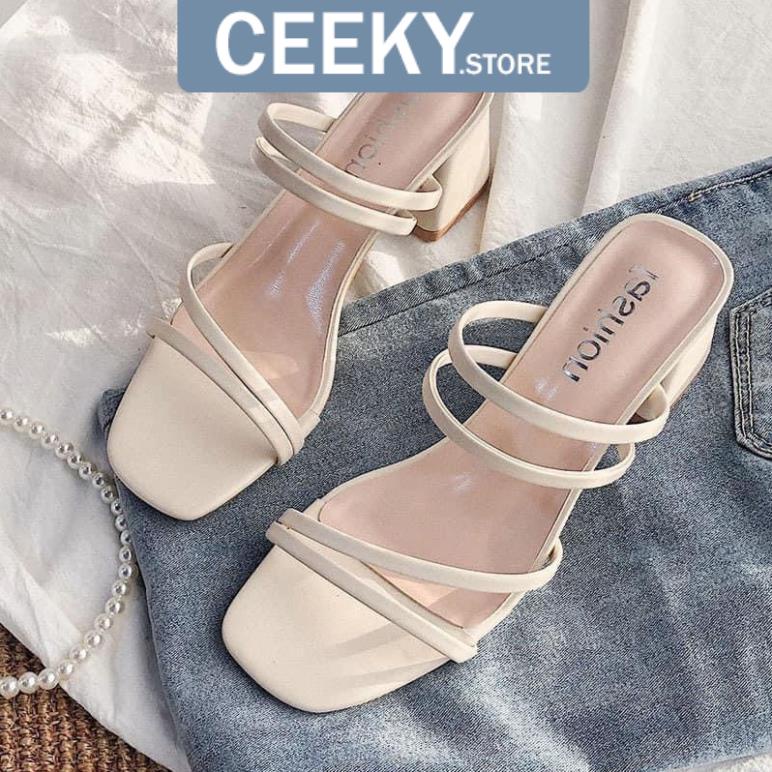 Guốc quai mảnh gót vuông 5f( dép cao gót, guốc 4 dây)- chân gầy lùi size