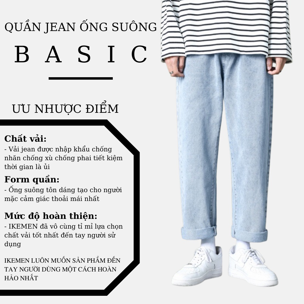 Quần jean nam ống rộng Ikemen, quần baggy nam nữ ống suông, rộng co giãn 4 chiều