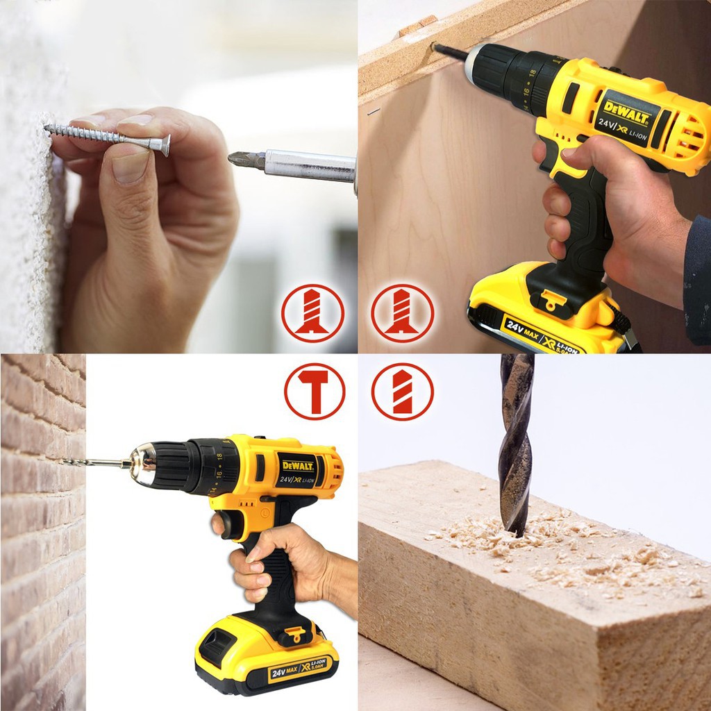 [ lOẠI 1 ]  Máy Khoan Pin Dewalt 24V - 3 CHỨC NĂNG - Khoan Gỗ, Khoan Sắt, Khoan Bê Tông