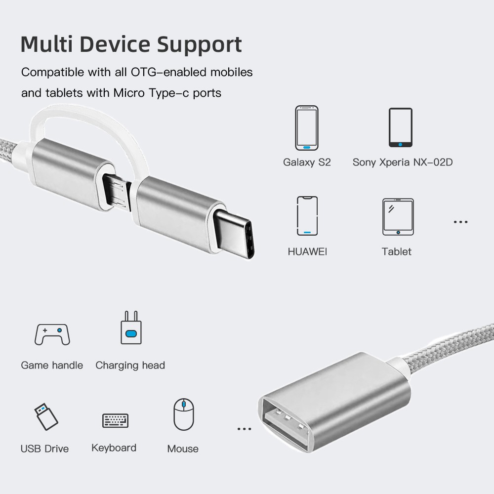 Đầu jack chuyển đổi OTG 2 trong 1 / 2 in 1 MicroUSB Type C to USB-A cho Samsung Xiaomi LG