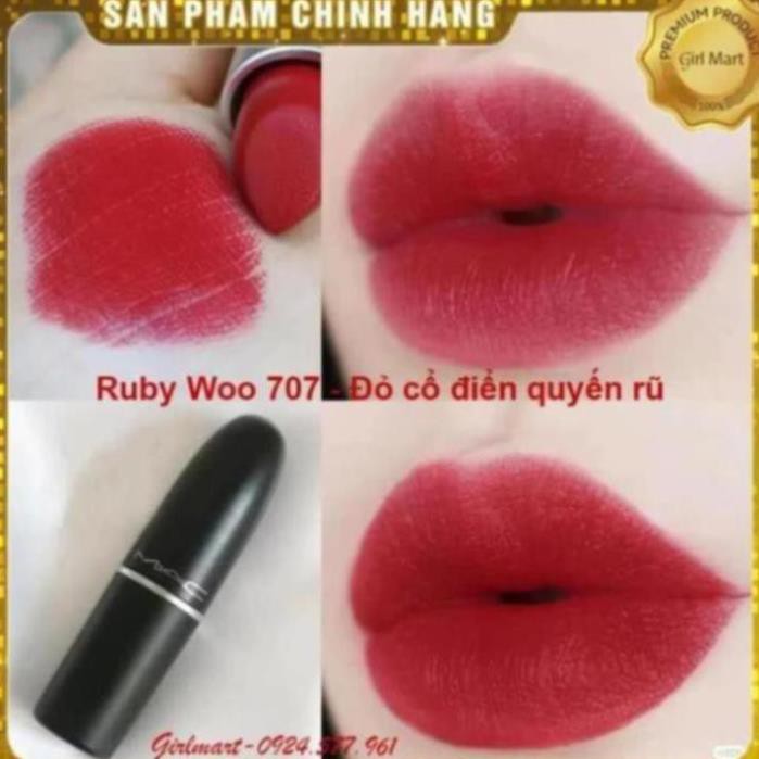 Son Mac Ruby Woo 707 màu đỏ cổ điển siêu sang chảnh