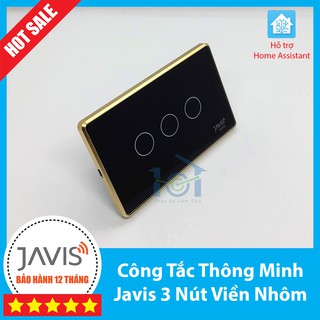 Công tắc thông minh JAVIS 3 nút viền vàng. Công tắc cảm ứng WIFI hỗ trợ Google/Alexa/Hass-MQTT