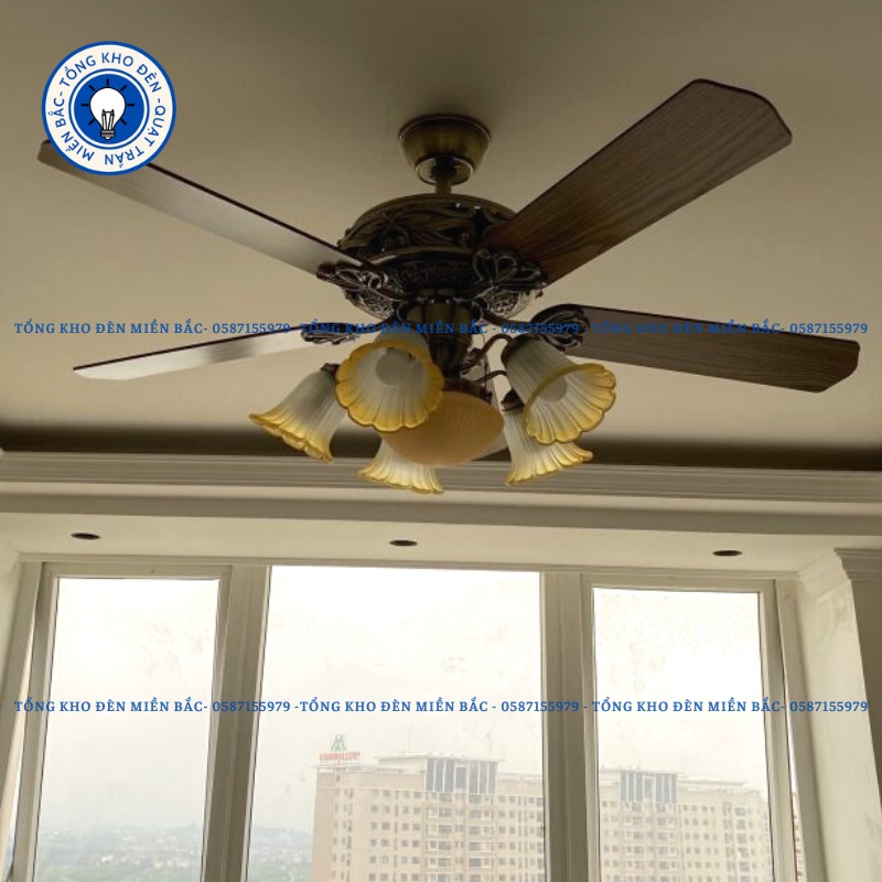 Quạt trần, quạt trần đèn chao 8312 loại 6 cấp độ gió kèm khiển hiện đại trang trí phòng khách