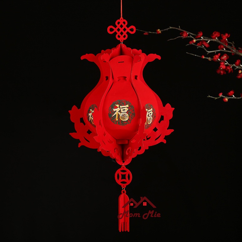 Lồng đèn xuân 3D khắc chữ, dát nhũ tinh xảo, lồng đèn trang trí Tết, lồng đèn đỏ treo tết - LD01