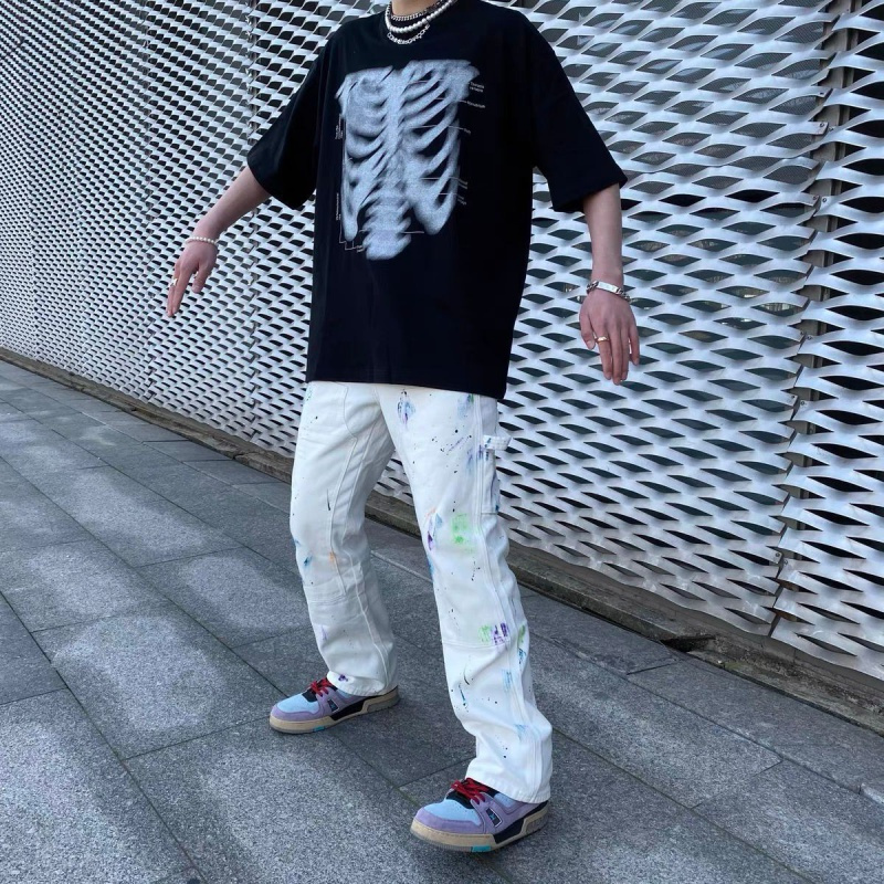 Áo thun tay ngắn cổ tròn dáng rộng in hình xương phong cách hip hop thời trang mùa hè cho nam size S-3XL | BigBuy360 - bigbuy360.vn