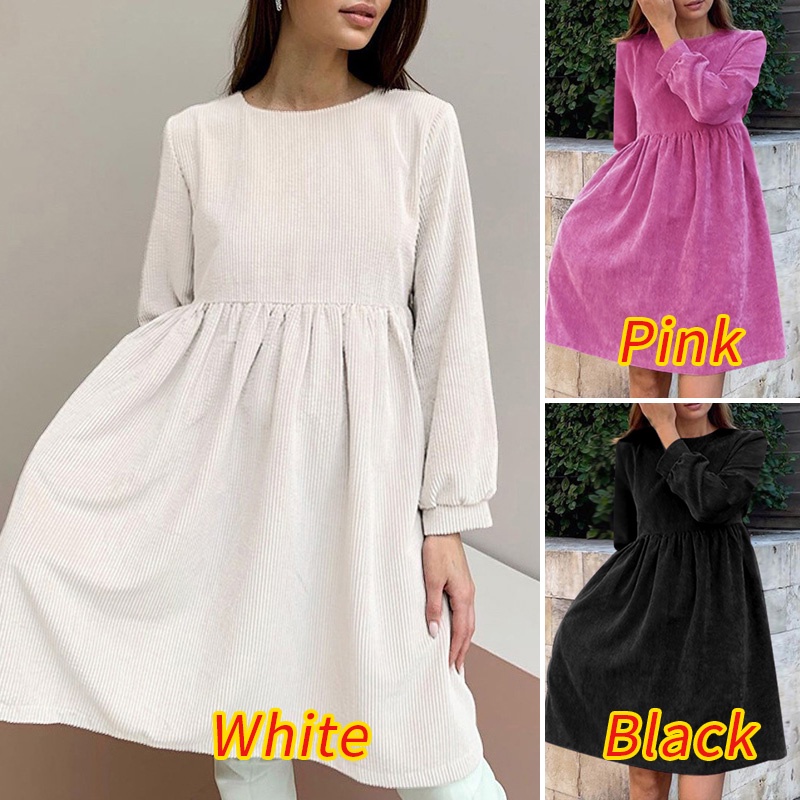 Đầm chữ A mini ZANZEA tay dài cổ tròn màu trơn thời trang phong cách châu Âu cho nữ