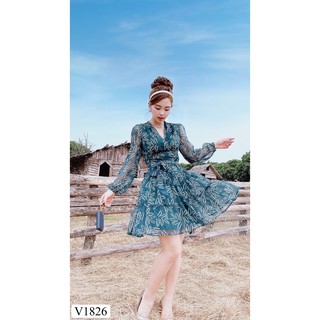 Váy xòe xanh tiểu thư V1826 - Đẹp Shop DVC (Kèm ảnh thật trải sàn do shop tự chụp)