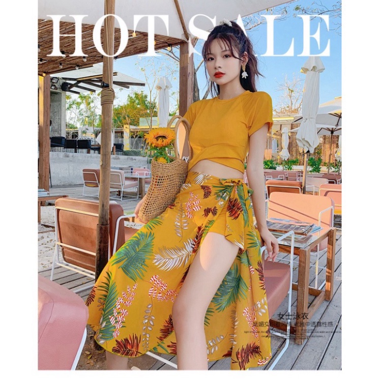 Bikini 2 mảnh kín đáo LUHAZO kèm khăn choàng đi biển đẹp hàng Quảng Châu 9157 DK2T40