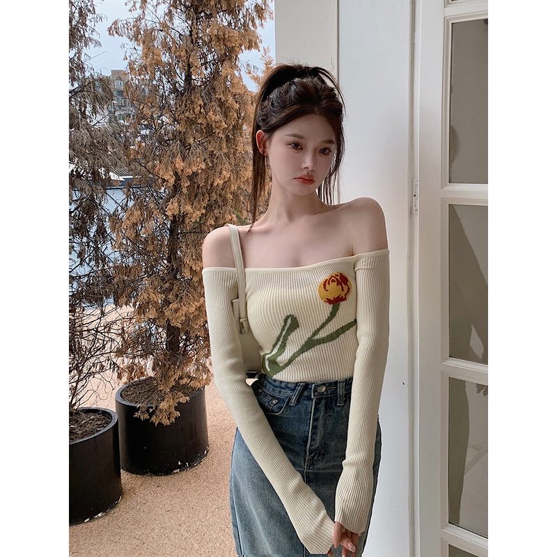 ZHELIHANGFEI Áo Dệt Kim Tay Dài Cổ Chữ V Lưng Cao Quyến Rũ Thời Trang Cho Nữ