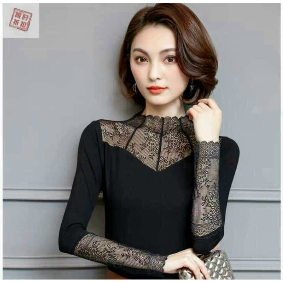 Áo kiểu cổ phối ren cao cấp