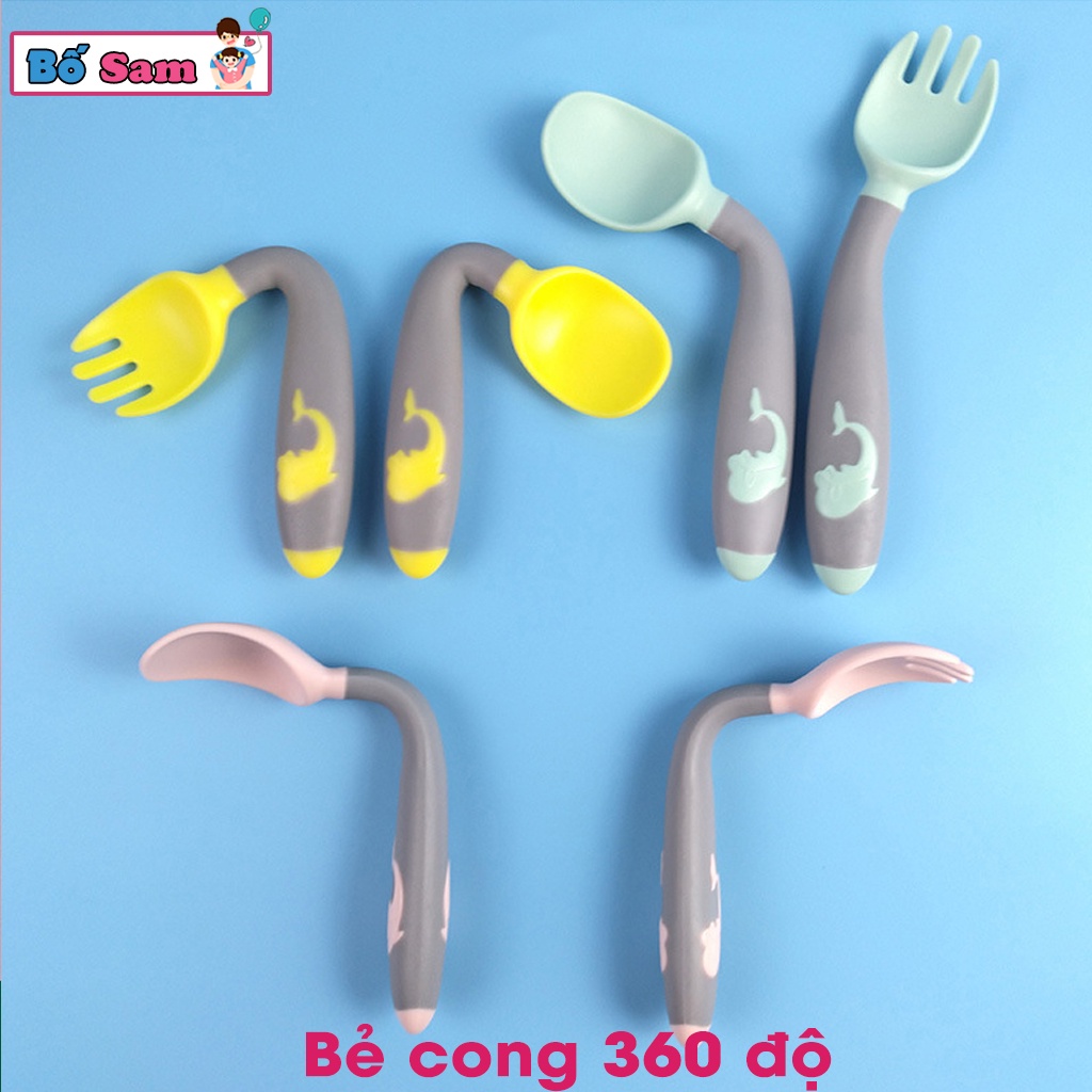 Bộ ăn dặm 3 chi tiết cho bé bát, yếm, bộ thìa dĩa hoặc đũa tặng kèm ống hút và cọ vệ sinh Shop Bố Sam