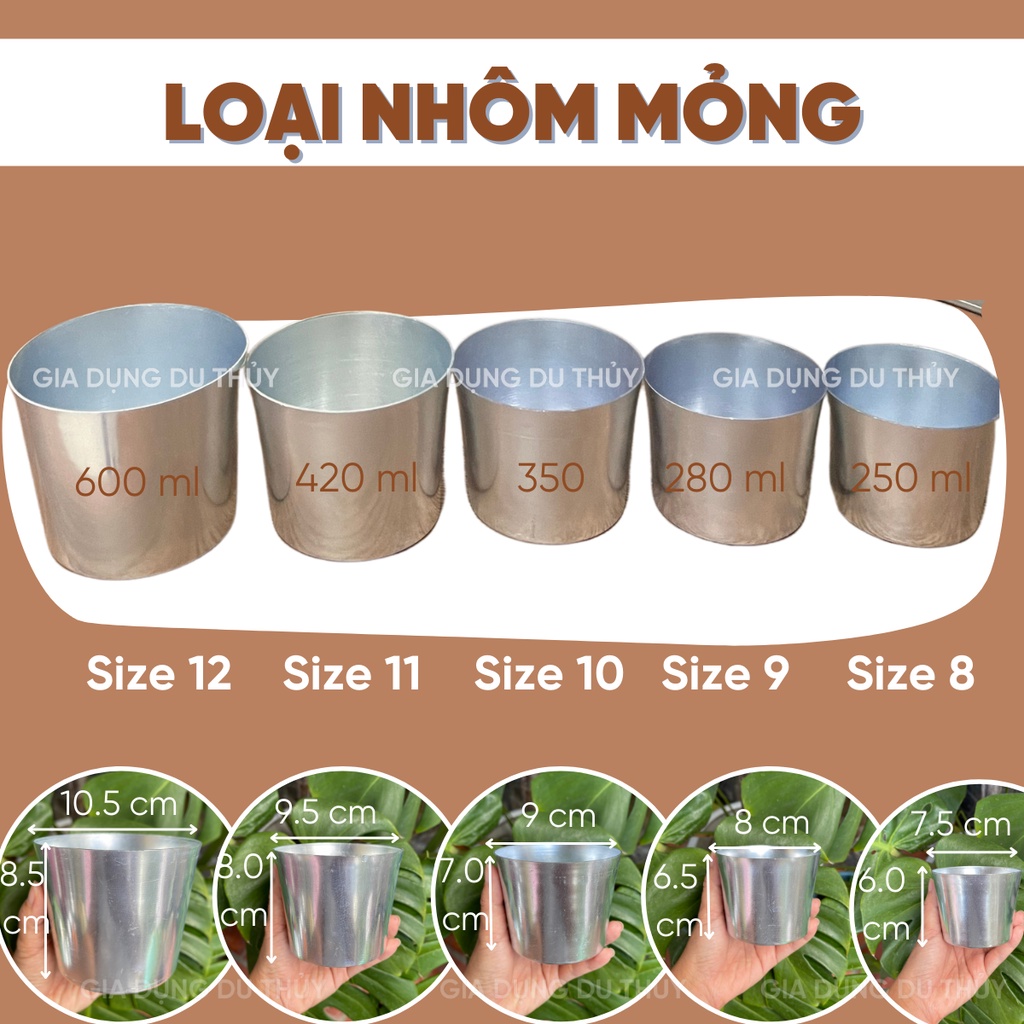 Ly làm đá nhôm 5 size 6-7-8-9-10cm, chống bám bẩn dễ rửa, khó móp méo, nhỏ gọn của gia dụng Du Thủy