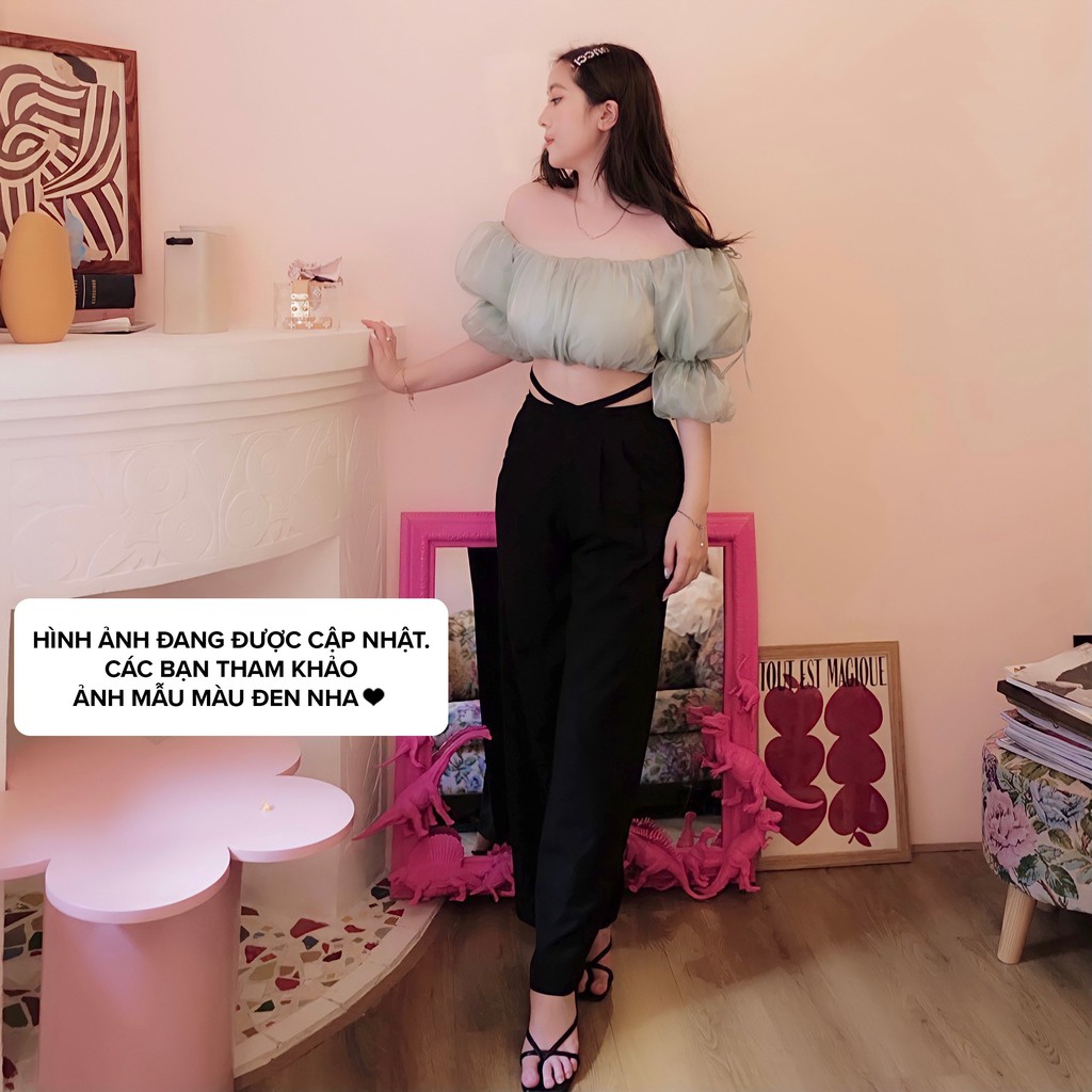 TINGOAN® - Quần dài ống xuông rộng chiết ly buộc dây eo chống nhăn trắng tingoan JANE CULOTTES v2/WH