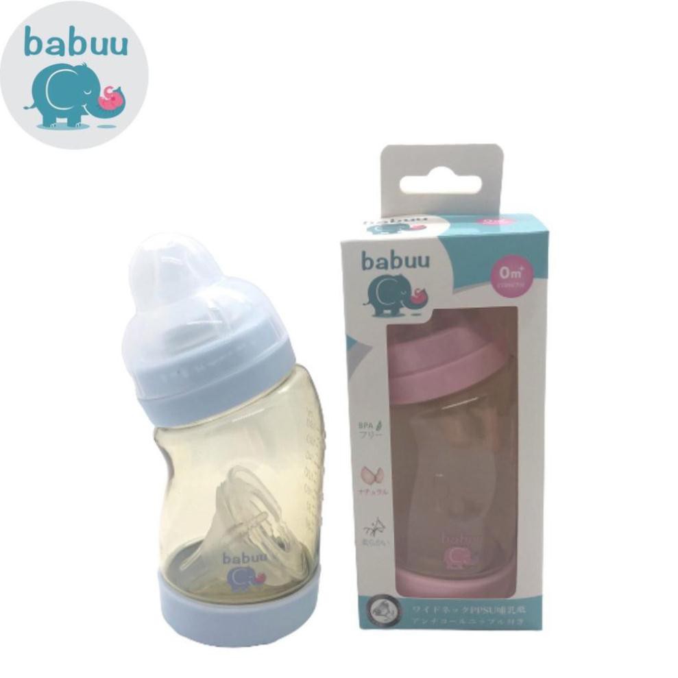 Bình sữa cho bé PPSU Babuu 180ml và 260ml của Nhật, Bình sữa cổ nghiêng, Bo bond Shope Mẹ bé (tặng kèm núm ti)