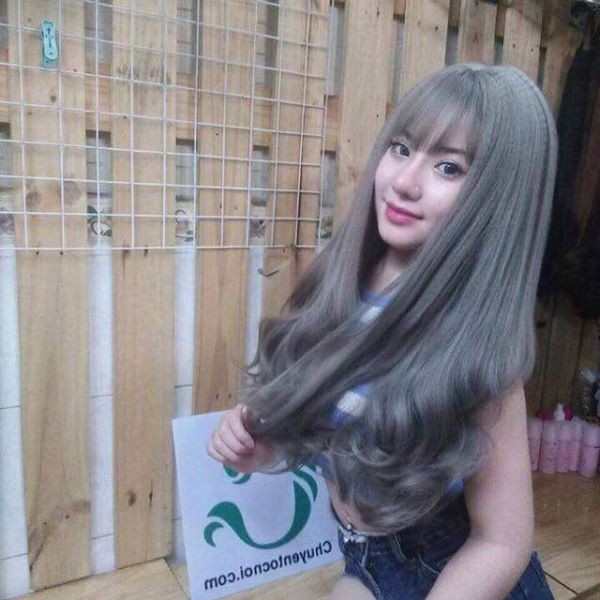 tóc giả nguyên đầu xám xoăn đuôi🥰❤️Freeship -tặng lưới chùm tóc