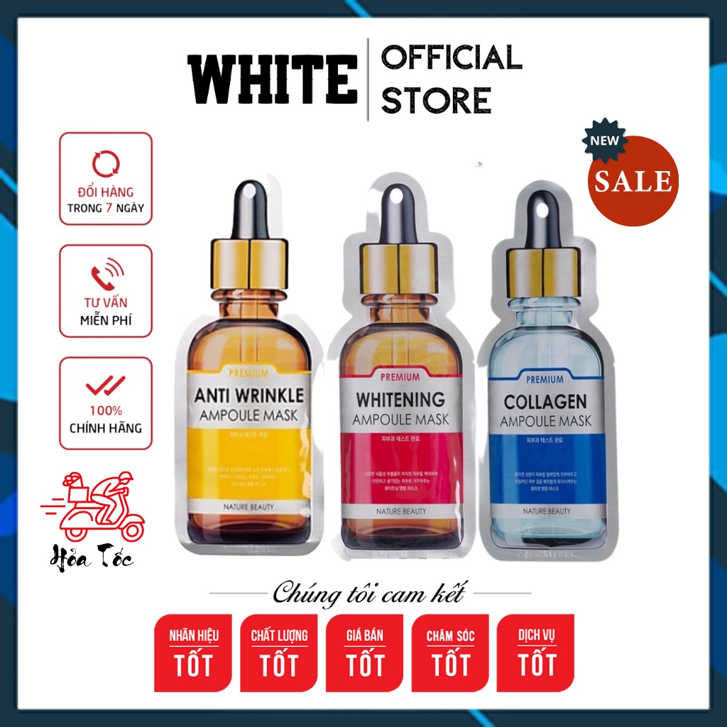 [Combo] Mặt nạ tinh chất Collagen tươi Nature Beauty Collagen + Whitening + Anti Wrinkle Ampoule Mask - White Store