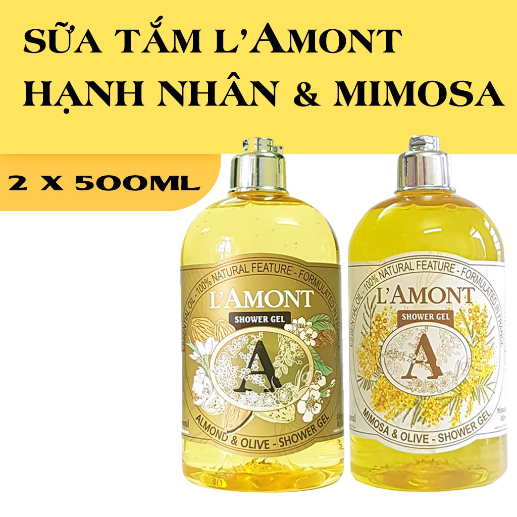 Combo 2 chai Sữa Tắm LAmont En Provence Hương Hạnh nhân và Hương Hoa Mimosa - 500ml/chai