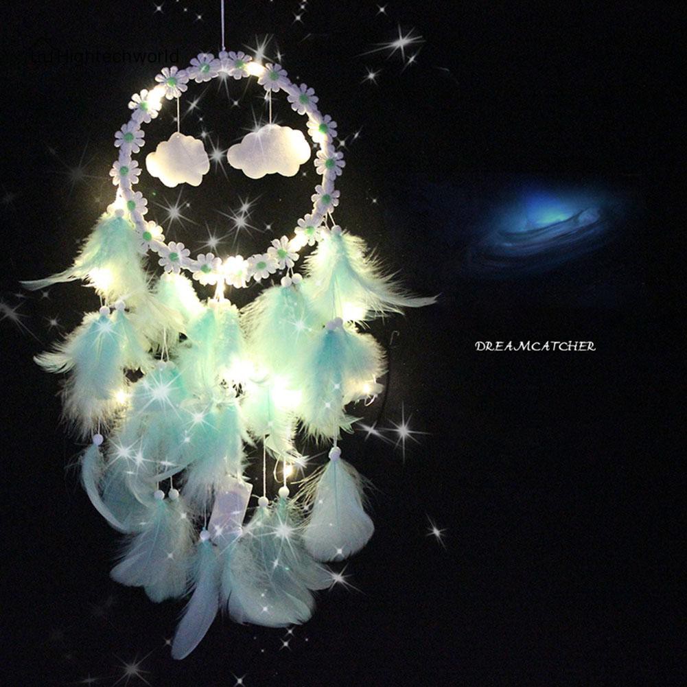 Dreamcatcher đèn LED đám mây hoa lông vũ trang trí phòng ngủ quà tặng sinh nhật
