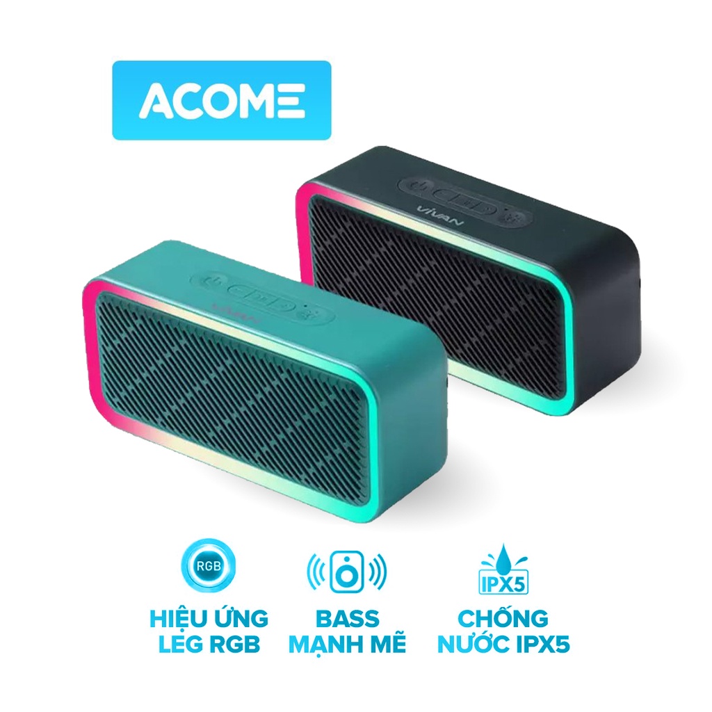 Loa Bluetooth ACOME A6 / VS6 Công Suất 5W Âm Thanh Chất Lượng Cao Hiệu Ứng LED RGD Playtime 8H Chống Nước IPX5