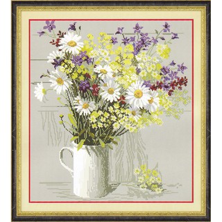 Tranh Thêu Chữ Thập (THÊU TOÀN BỘ)  Bình Hoa Cúc Trắng  H11T (TRANH TỰ THÊU) KT:57X63CM