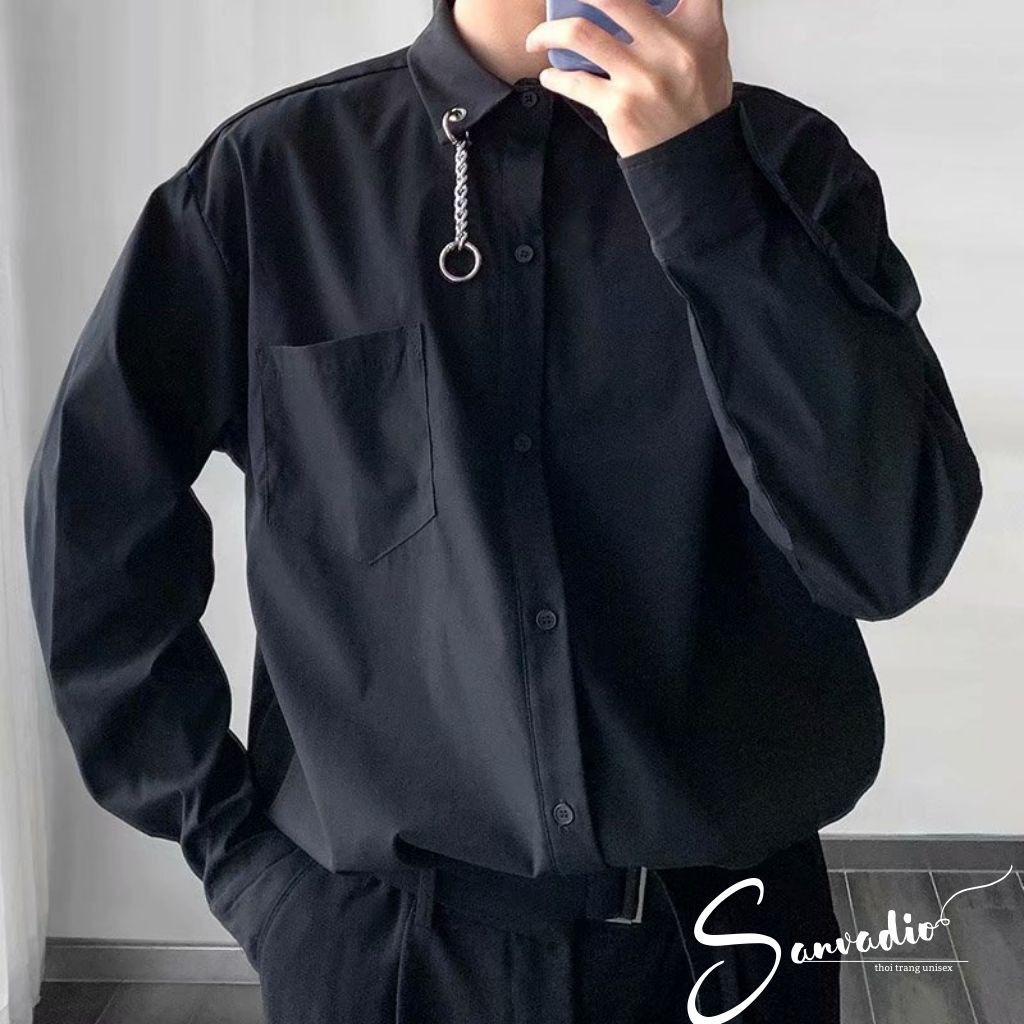Áo sơ mi nam SANVADIO form rộng-phối khoen cực chất